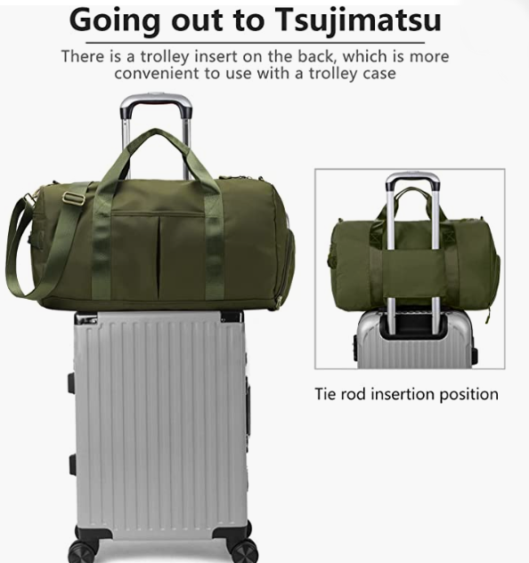 Travel Bags with Shoes Compartment and  Pocket & Trolley Sleeve Bag Army Green
