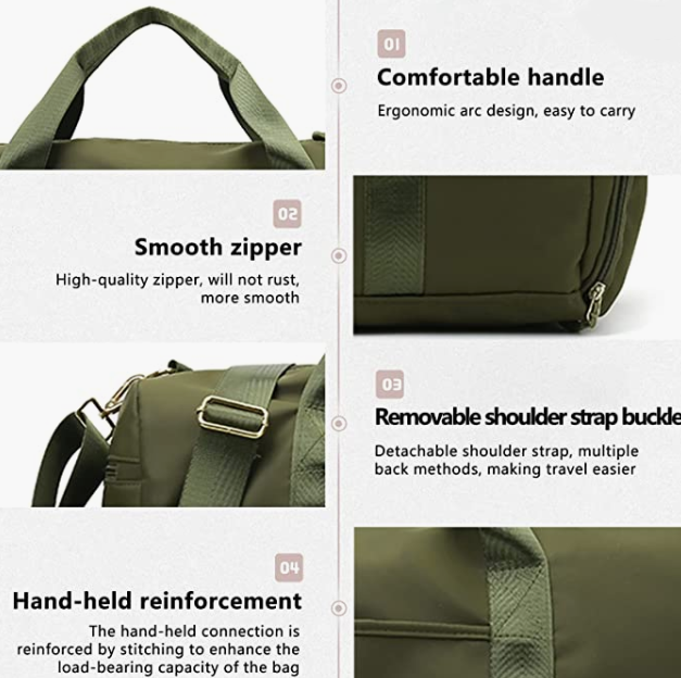 Travel Bags with Shoes Compartment and  Pocket & Trolley Sleeve Bag Army Green