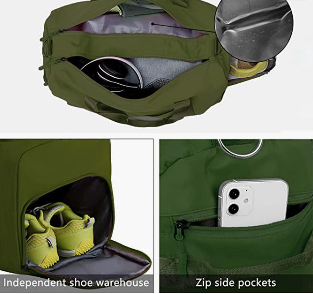 Travel Bags with Shoes Compartment and  Pocket & Trolley Sleeve Bag Army Green