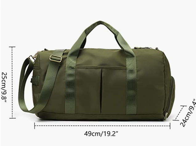 Travel Bags with Shoes Compartment and  Pocket & Trolley Sleeve Bag Army Green
