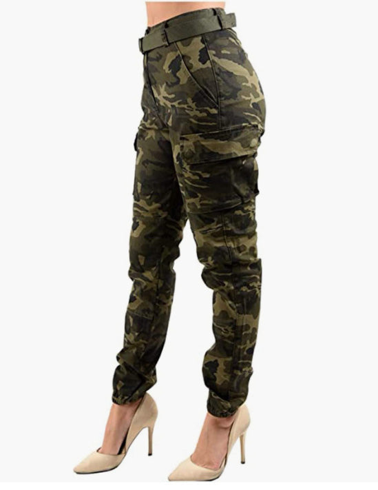 Women High Waisted Slim Fit Camoflage Tapered Joggers Military Army Combat Trousers
