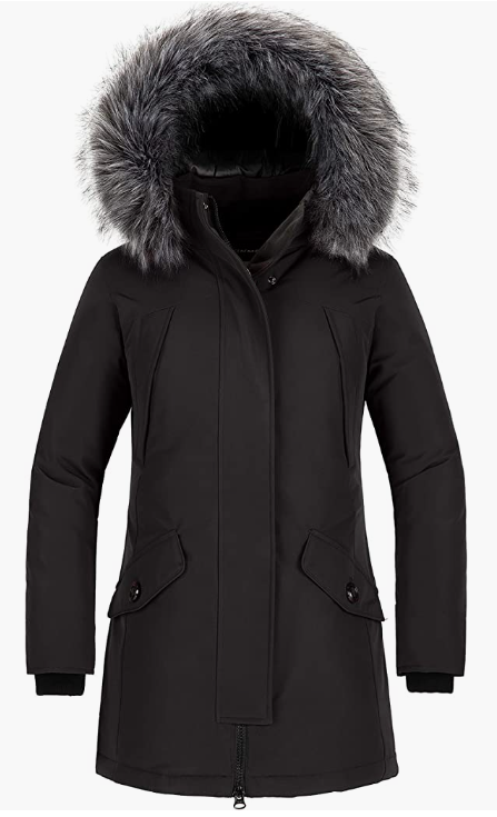 Winter Coat Long Quilted Thicken Fur Hood BLACK