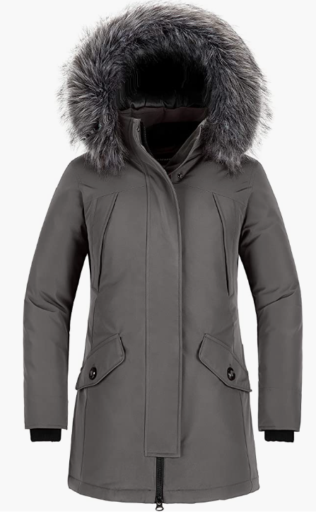 Winter Coat Long Quilted Thicken Fur Hood GREY