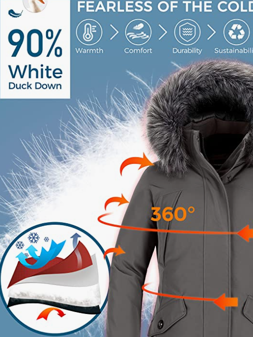 Winter Coat Long Quilted Thicken Fur Hood GREY
