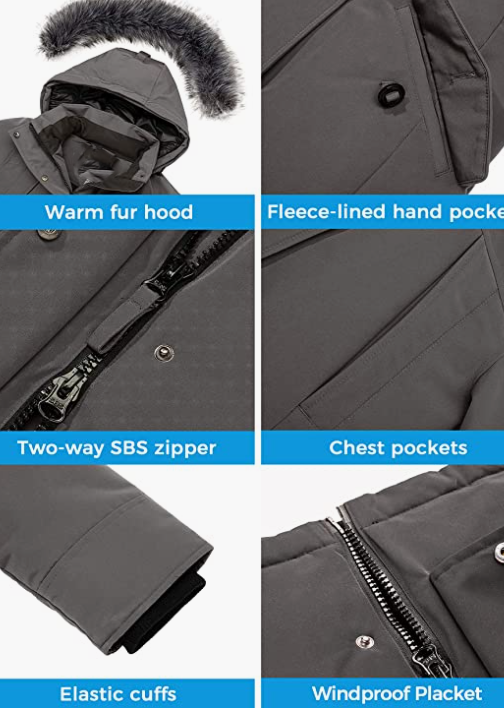 Winter Coat Long Quilted Thicken Fur Hood GREY