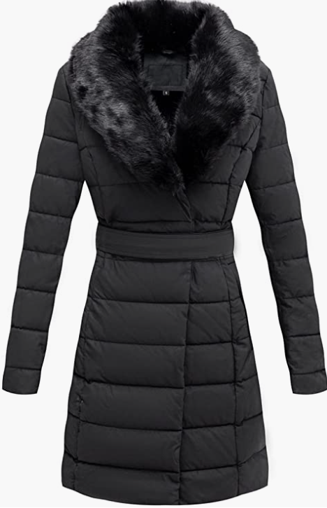Bubble Coats with Detachable Fur Collar Leather Puffer