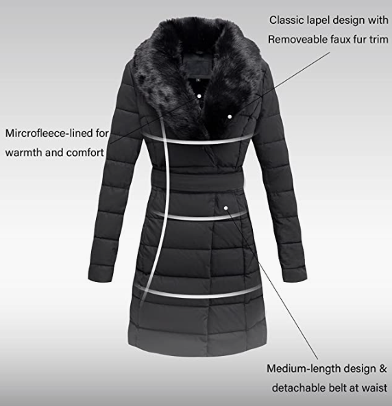 Bubble Coats with Detachable Fur Collar Leather Puffer