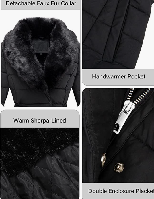 Bubble Coats with Detachable Fur Collar Leather Puffer