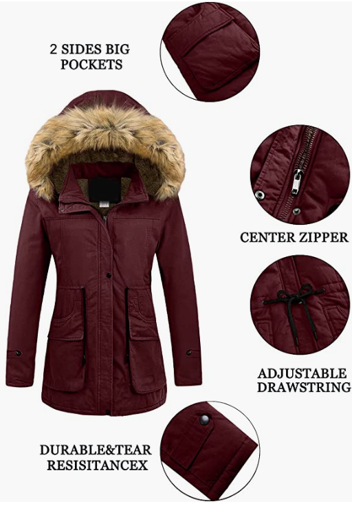 Women's Winter Coats Hooded with Fur Trim