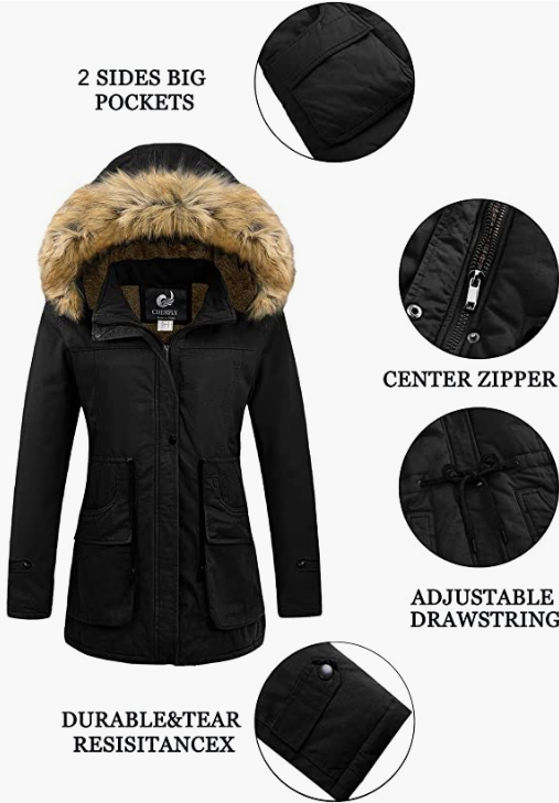 Women's Winter Coats Hooded with Fur Trim