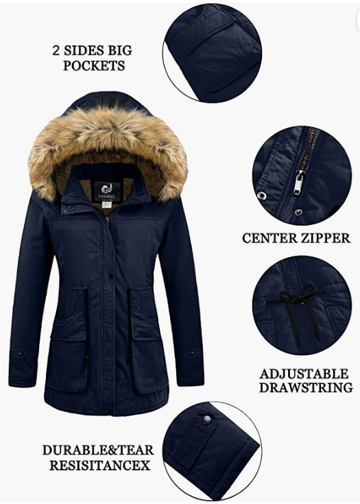 Women's Winter Coats Hooded With Fur Trim