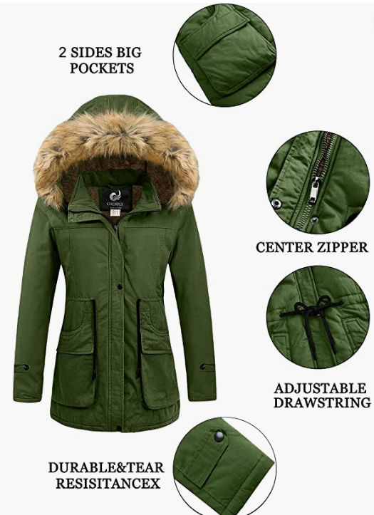 Women's Winter Coats Hooded With Fur Trim