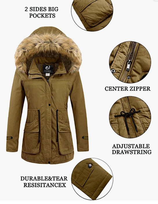 Women's Winter Coats Hooded With Fur Trim