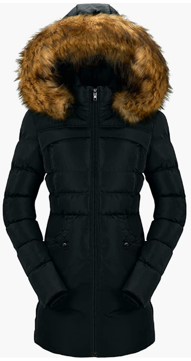 Women's Cotton Winter Coat Thicken Warm Long with Fur Trimmed Hood