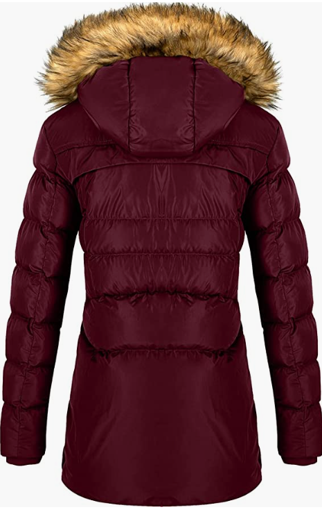Women's Cotton Winter Coat Thicken Warm Long with Fur Trimmed Hood