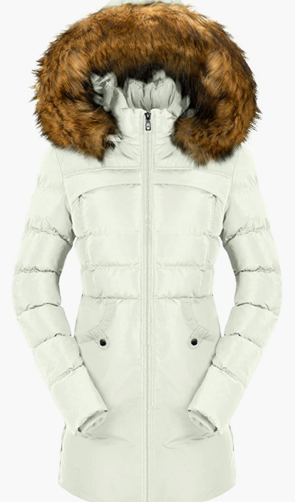 Women's Cotton Winter Coat Thicken Warm Long with Fur Trimmed Hood