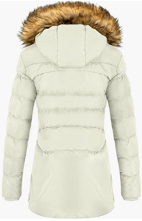 Women's Cotton Winter Coat Thicken Warm Long with Fur Trimmed Hood