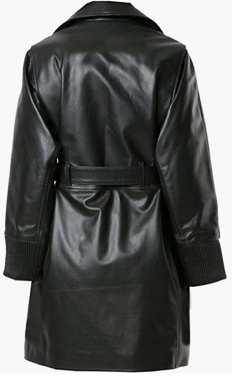 Long Coat For Women Genuine Leather Jacket Waist Belt Trench Coat Silver Detailing