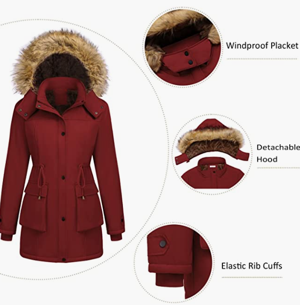 Womens Hooded Warm Winter Coats with Faux Fur