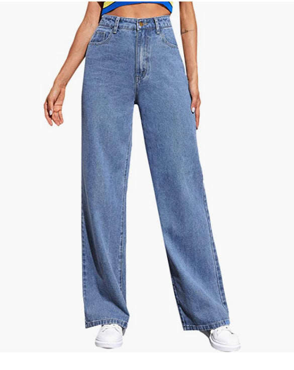 Leg Denim Long Pants with Pockets