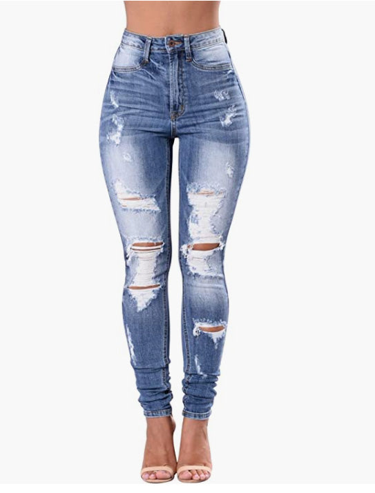 Women's High Waisted Jeans for Women Distressed Ripped Jeans Slim Fit Butt Lifting Skinny Stretch Jeans Denim Pants