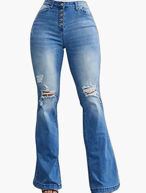 Sexy Ripped Mid Waist Bell Bottom