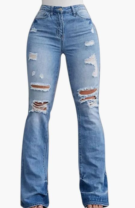 Sexy Ripped Mid Waist Bell Bottom