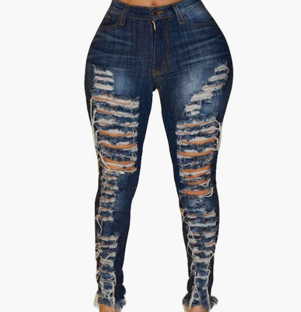 Skinny Jeans Sexy Ripped Hole Denim Jean Casual Stretch Calf Ankle Slim Pants