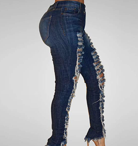 Skinny Jeans Sexy Ripped Hole Denim Jean Casual Stretch Calf Ankle Slim Pants