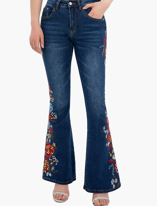 Women's Floral Embroidered Flare Bell Bottom Jeans