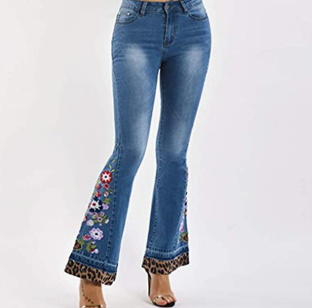 Women's Floral Embroidered Flare Bell Bottom Jeans