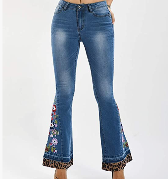 Women's Floral Embroidered Flare Bell Bottom Jeans