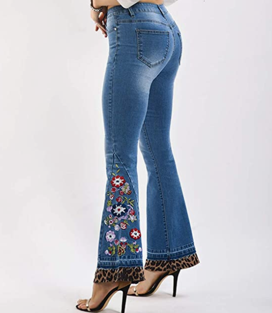 Women's Floral Embroidered Flare Bell Bottom Jeans