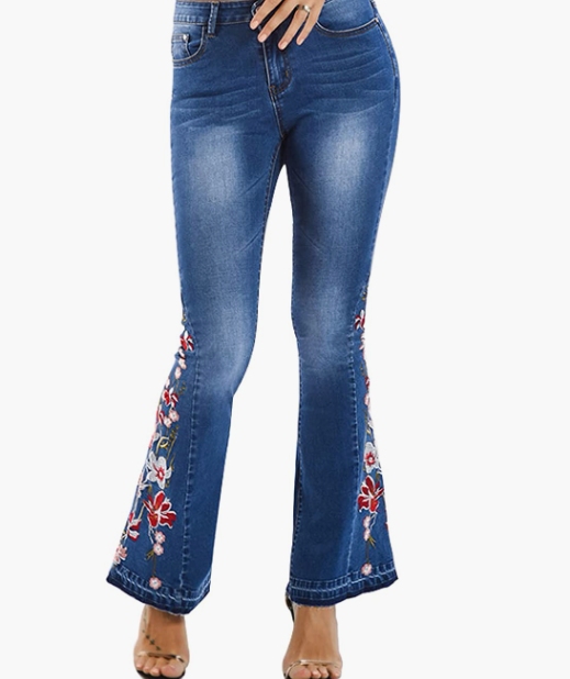 Women's Floral Embroidered Flare Bell Bottom Jeans
