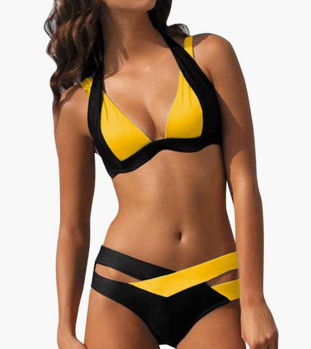 Push Up Bikini Sets Criss Cross High Waisted Two Piece Bathing Suit Color Block Beach Swimsuits