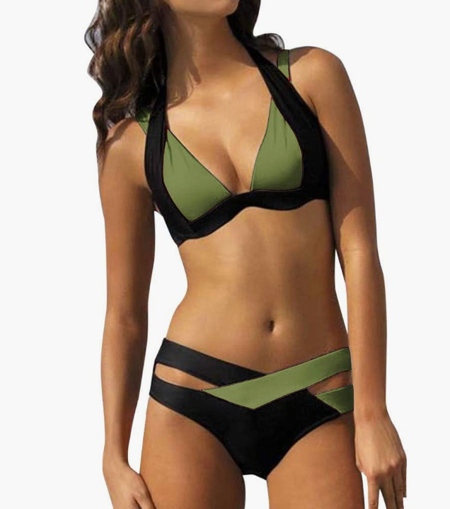 Push Up Bikini Sets Criss Cross High Waisted Two Piece Bathing Suit Color Block Beach Swimsuits