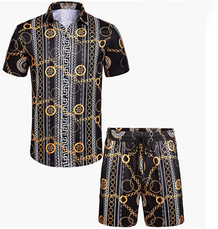 Men's Flower Button Down Hawaiian Sets Casual Short Sleeve Shirt and Shorts Suits