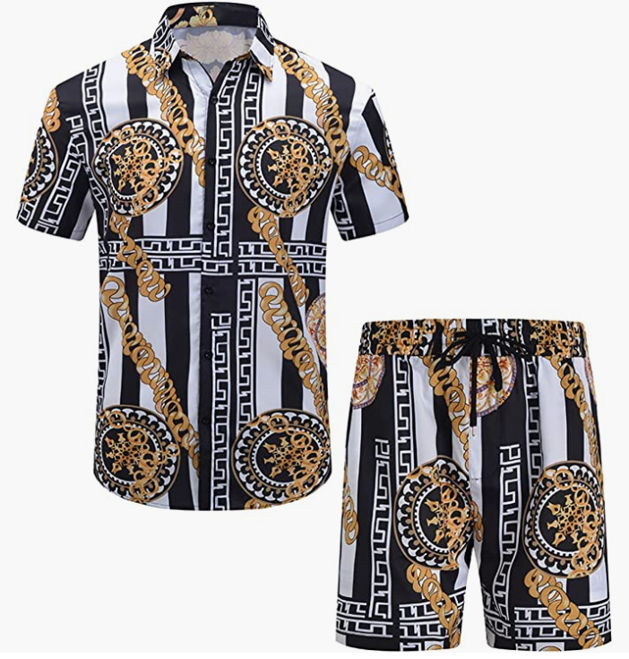 Men's Flower Button Down Hawaiian Sets Casual Short Sleeve Shirt and Shorts Suits