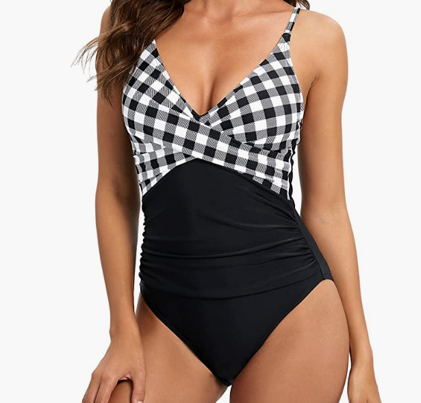 Women's Front Cross One Piece Swimsuit V Neck