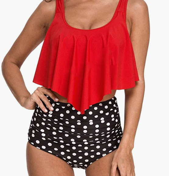 Two Piece Ruffle Flounce Top High Waisted Bottom Bikini Sets Tummy Control Bathing Suit