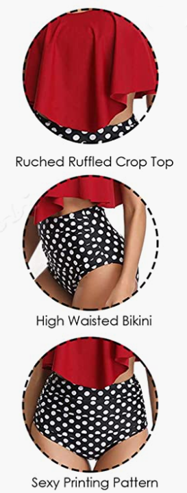 Two Piece Ruffle Flounce Top High Waisted Bottom Bikini Sets Tummy Control Bathing Suit