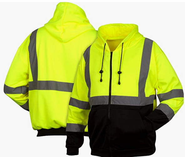 Sweatshirts Hi-Vis Lime Zipper Sweatshirt with Black Bottom- Size Extra Large, Green