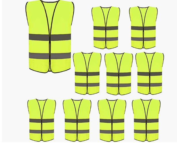 Visibility Safety Vests,Adjustable Size,Lightweight Mesh Fabric, Wholesale Reflective Vest for Outdoor Works, Cycling, Jogging, Walking,Sports - Fits for Men and Women(10 PACK, Neon Yellow)