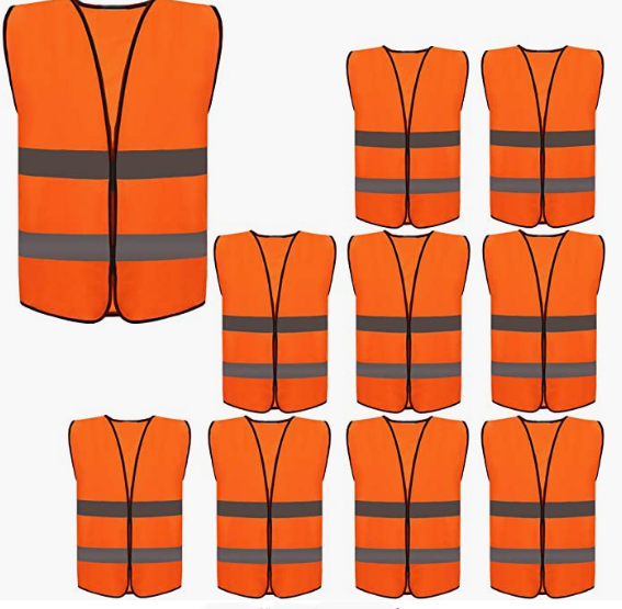 High Visibility Safety Vests,Adjustable Size,Lightweight Mesh Fabric, Wholesale Reflective Vest for Outdoor Works, Cycling, Jogging, Walking,Sports - Fits for Men & Women (10 Pack, Neon Orange)