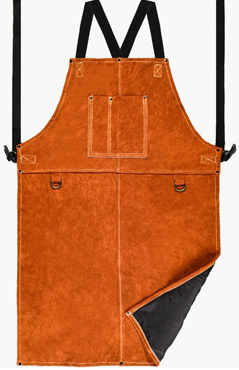 REAL Leather Welding Work Apron - Heat Resistant & Flame Resistant Bib Apron, Flame Retardant Heavy Duty BBQ Apron