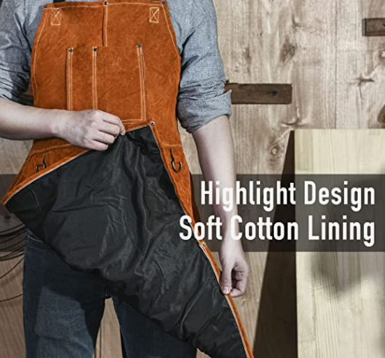 REAL Leather Welding Work Apron - Heat Resistant & Flame Resistant Bib Apron, Flame Retardant Heavy Duty BBQ Apron