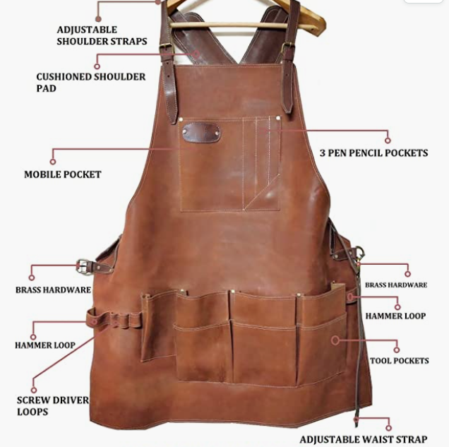 8-Pocket Leather woodworking Tool Apron workshop Apron, Carpenter Apron, Apron for Welding, Blacksmith, BBQ Apron | Heat & Flame Resistant