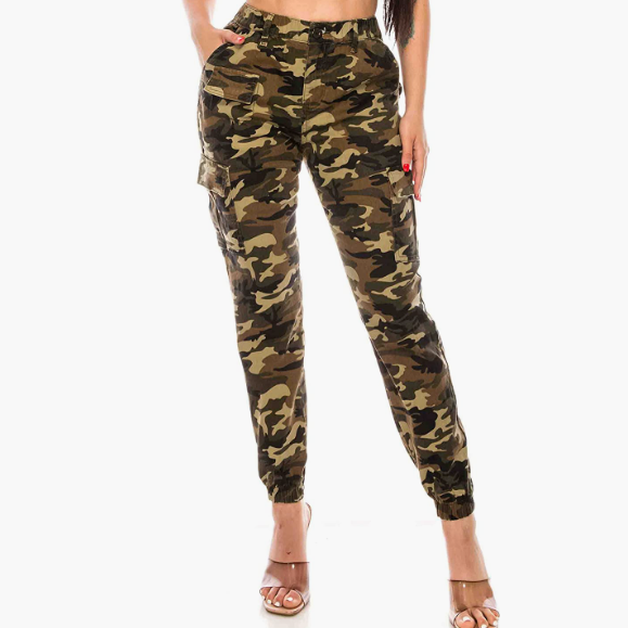 ARMY - CAMO High Waist Jogger Pants - Casual Sweatpants Tapered Fatigue with 6 Pockets