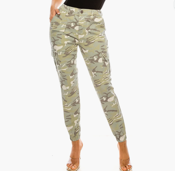 ARMY - CAMO High Waist Jogger Pants - Casual Sweatpants Tapered Fatigue with 6 Pockets