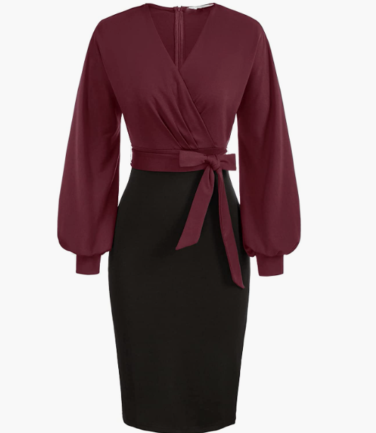 Style Bow 2/3 Sleeve Business Pencil Dress